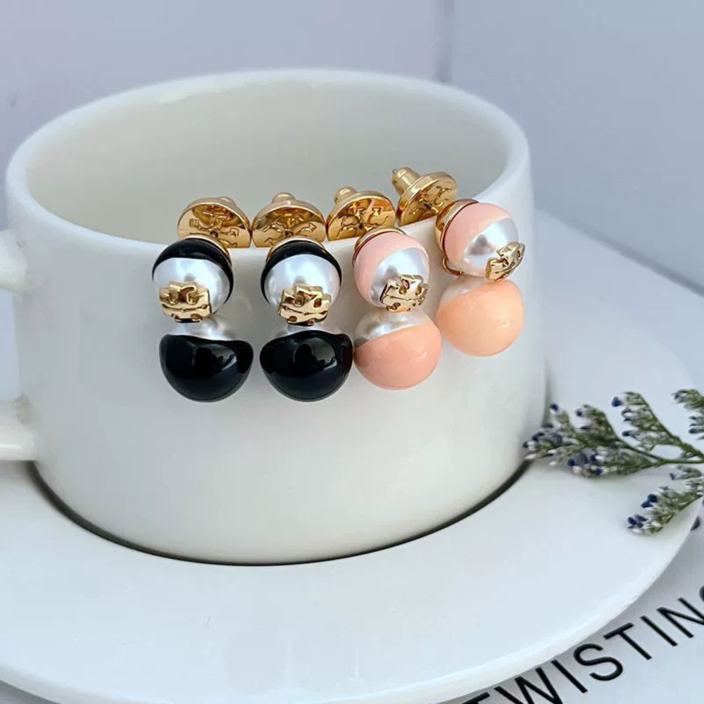 Tory Burch Lovely Enamel Letter Pearl Drop Earrings